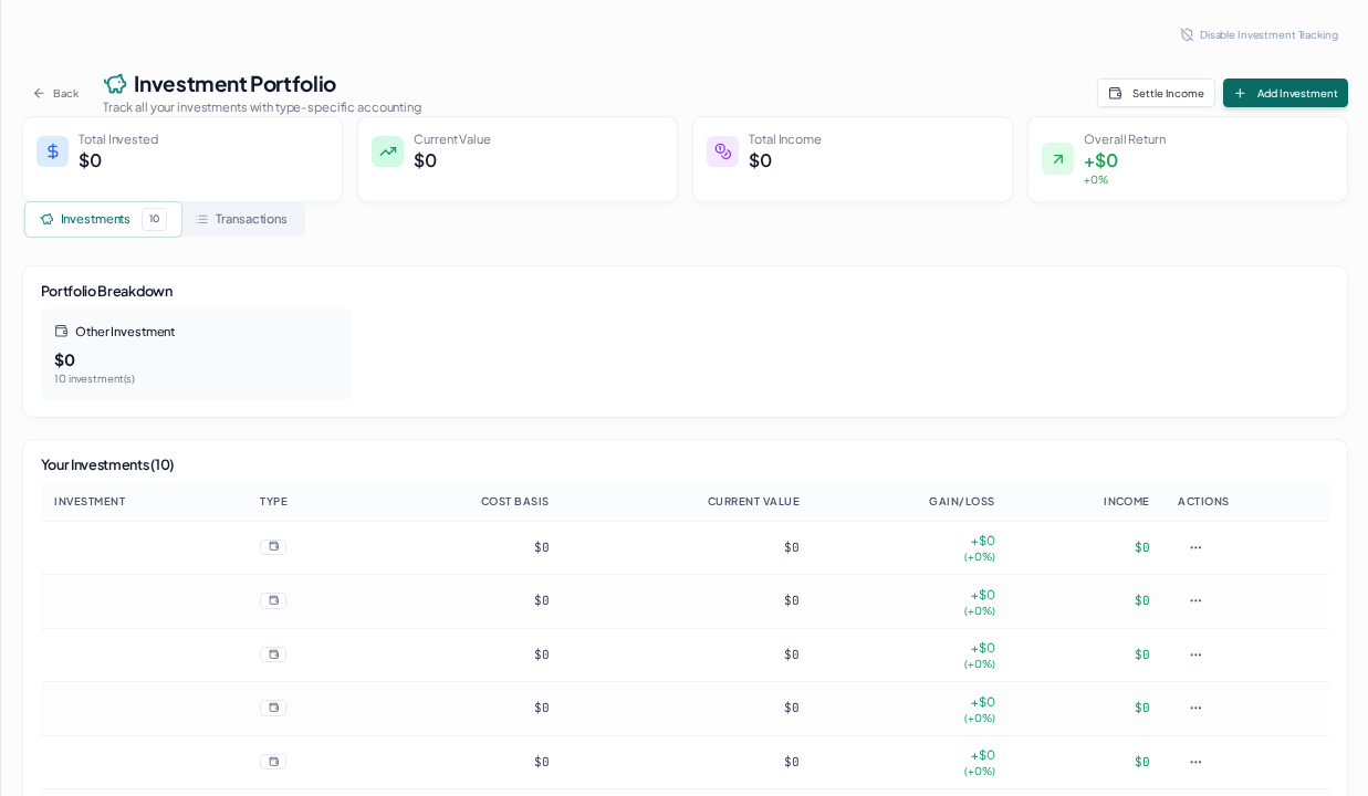 Add an investment — overview