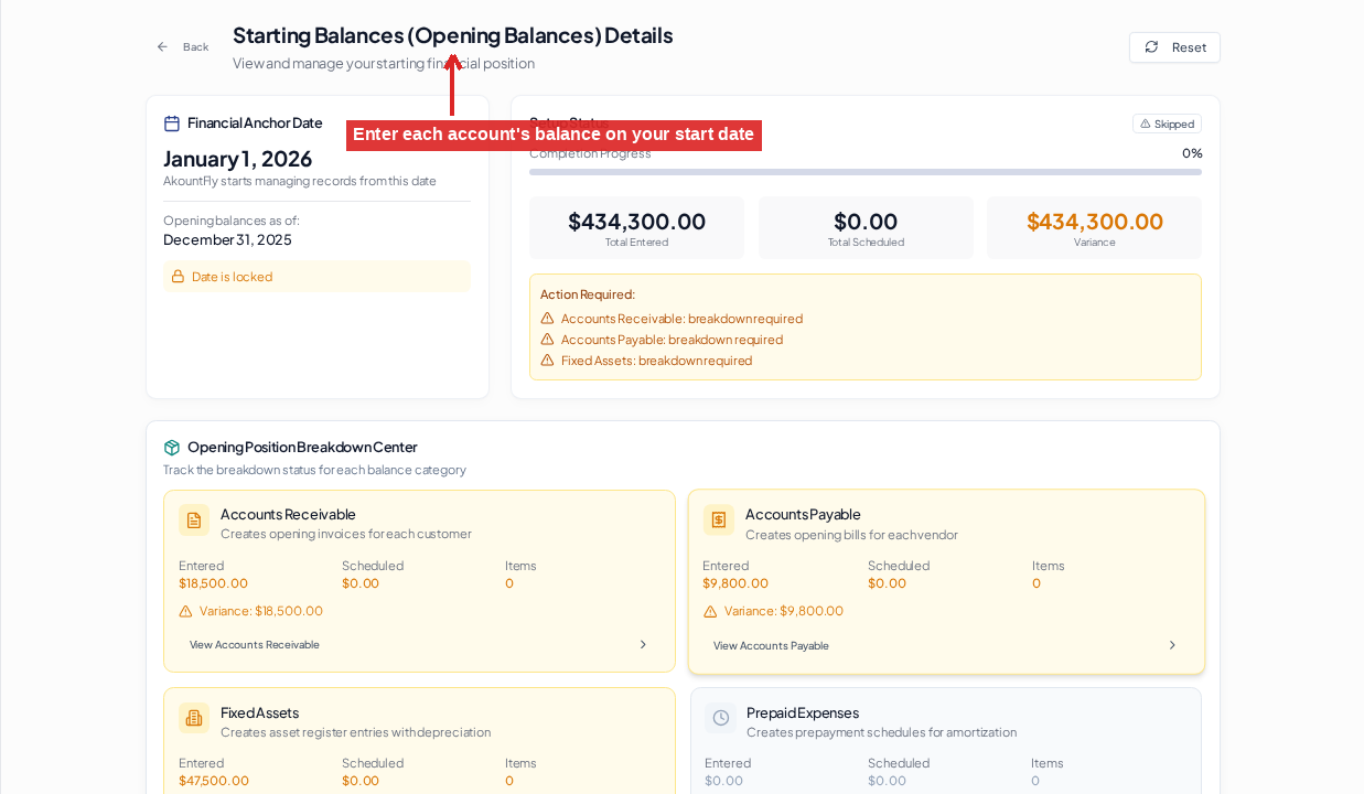 Complete onboarding · Opening balances