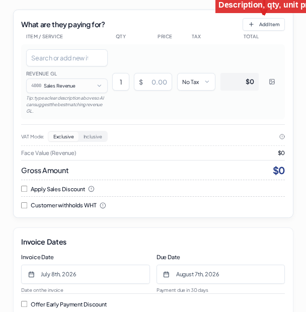 Create your first invoice — Add line items