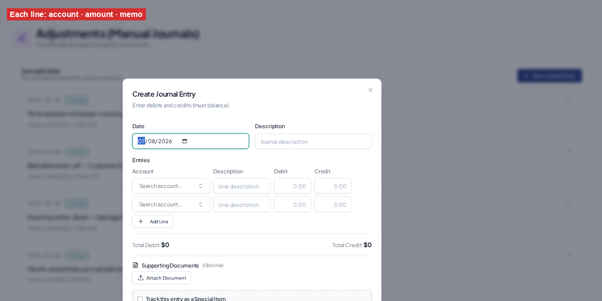 Create a manual journal — Add DR and CR lines