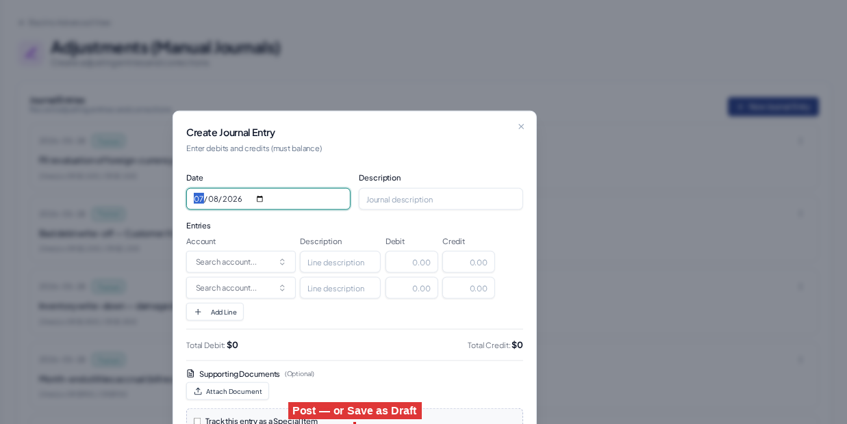 Create a manual journal — Post