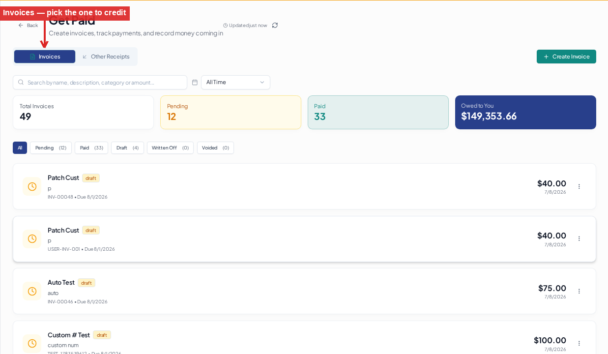 Credit Notes & Refunds — Go to Invoices