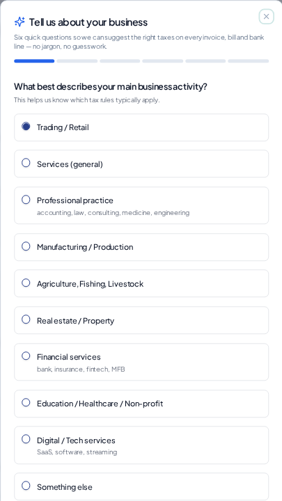 Complete Onboarding · Define Tax Profile