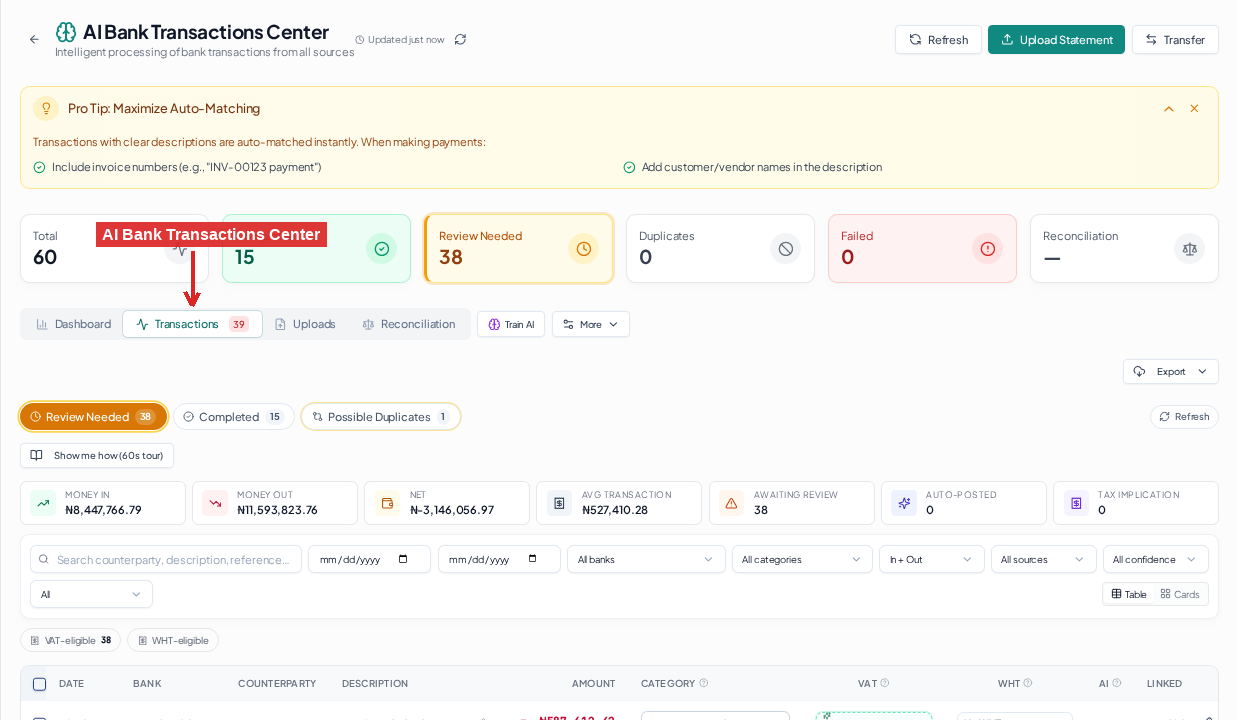 Connect Your First Bank. Go to AI Bank Transactions Center