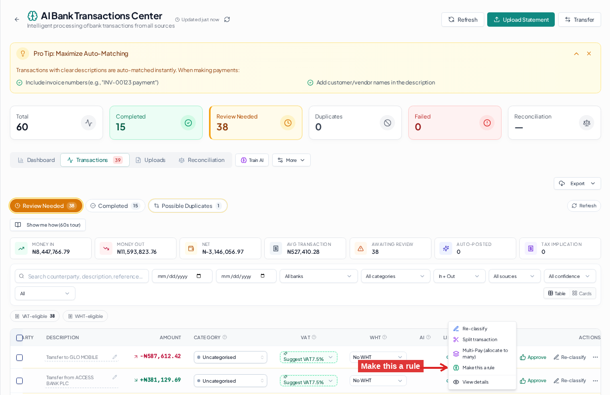 Create a rule to auto-categorise repeating transactions. Pick a good example