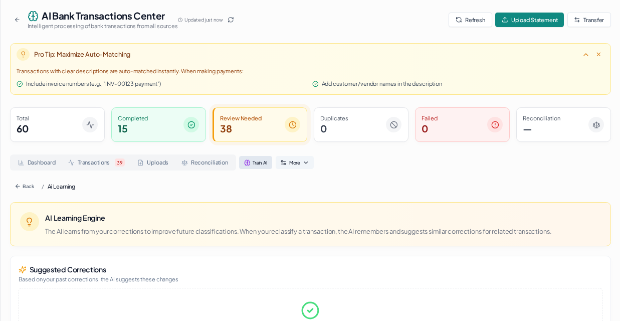 Create a rule to auto-categorise repeating transactions. Manage rules in Train AI
