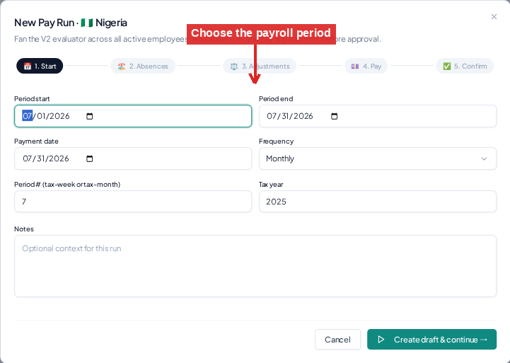 Run Payroll — Start a New Run