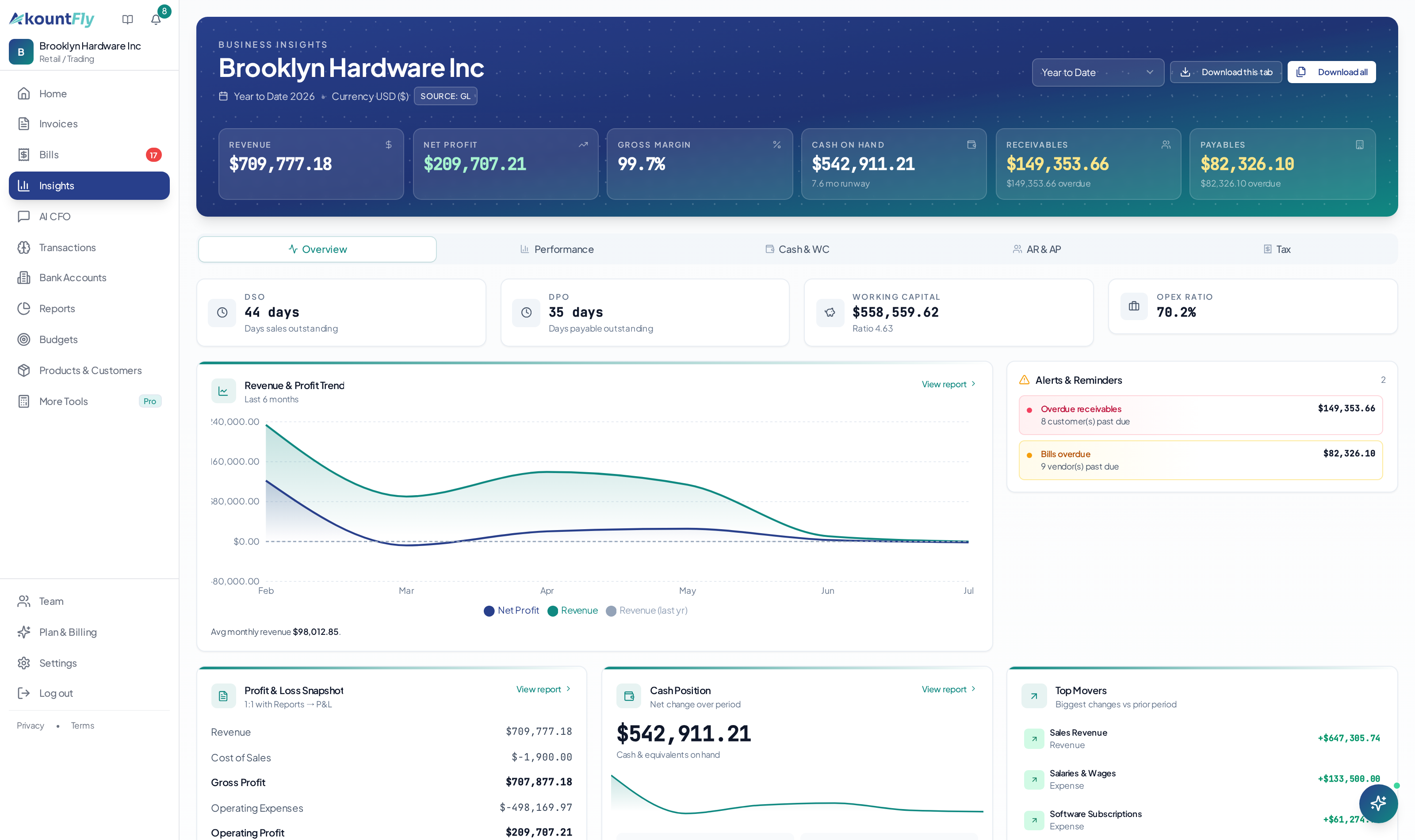 Business pulse - revenue, profit & runway at a glance